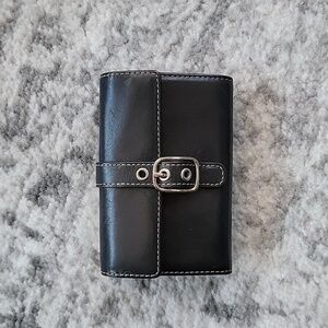 Coach Y2K Black Tan Leather Small Mini Buckle Keychain Wallet